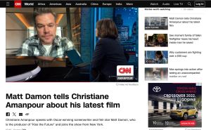 Foto: CNN / Matt Damon i Christiane Amanpour na CNN o Kiss the Future i Sarajevu