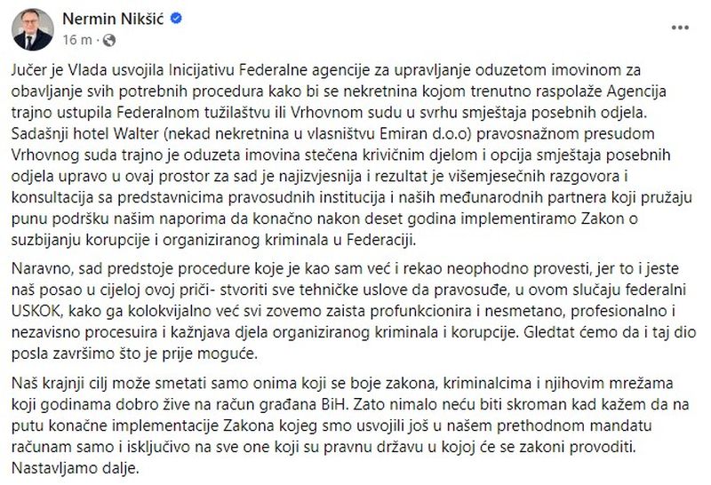 Objava Nermina Nikšića
