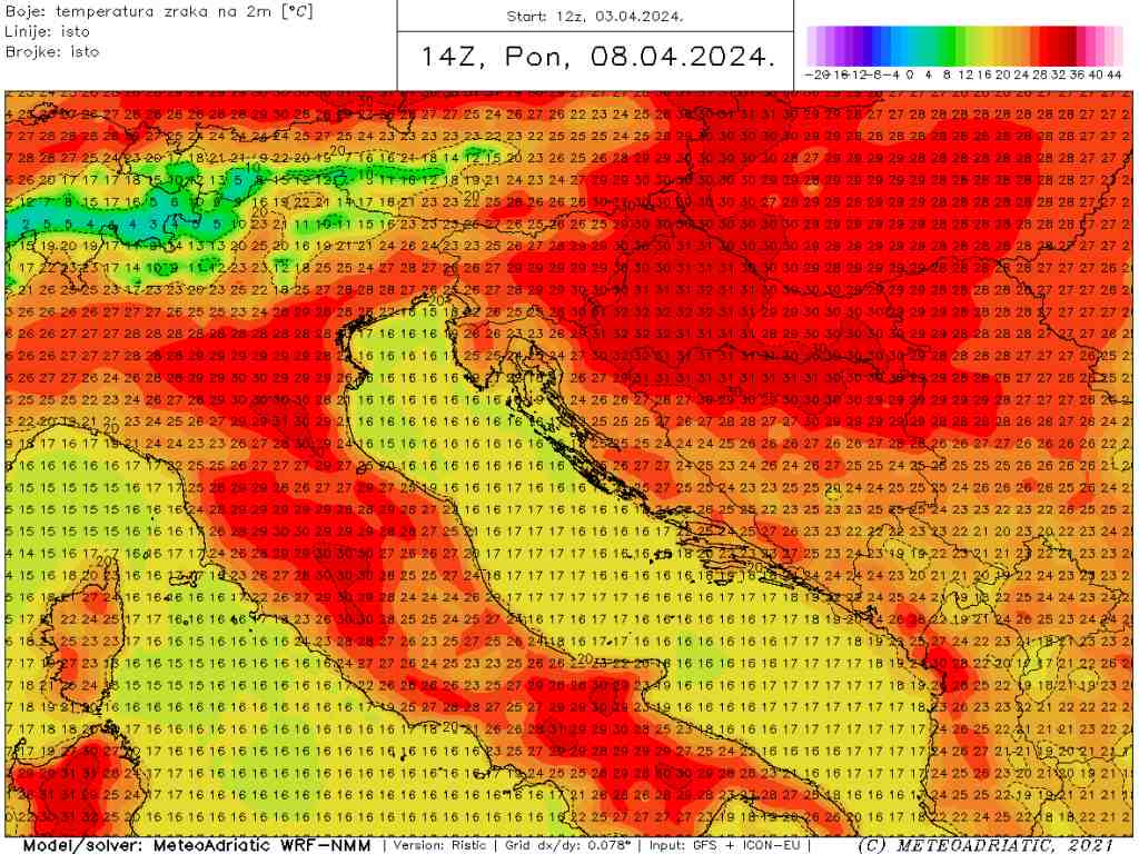 Temperature zraka u BiH za 8. april 2024. godine