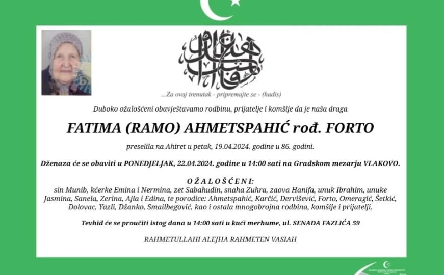 Fatima Ahmetspahić: In memoriam