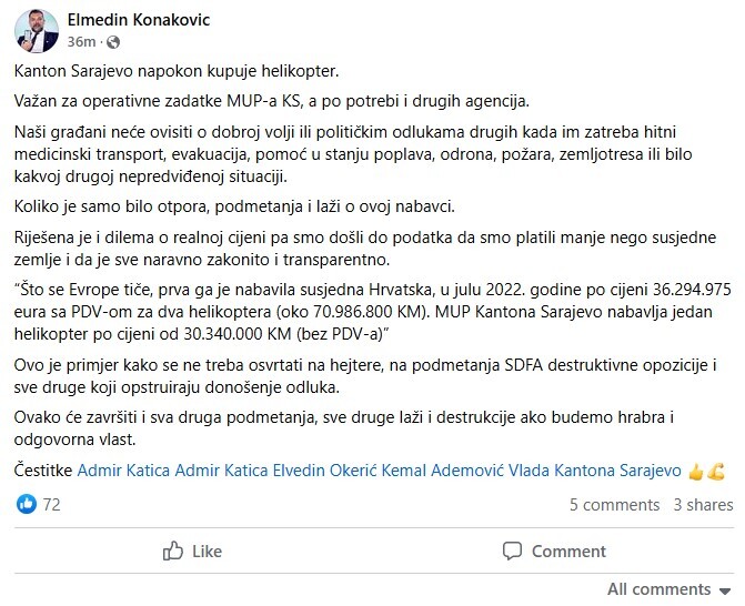 Objava Elmedina Konakovića