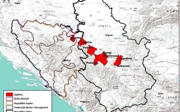 Prostorni raspored lokalnih samouprava u Srbiji i BiH, u kojima su utvrđene rezerve ruda litijuma