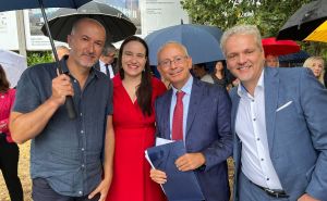 Foto: A.S./Radiosarajevo.ba / Hasan Tanović, Benjamina Karić, Marco Di Ruzza i Johann Sattler