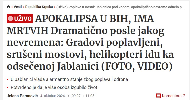 Blic o poplavama u BiH