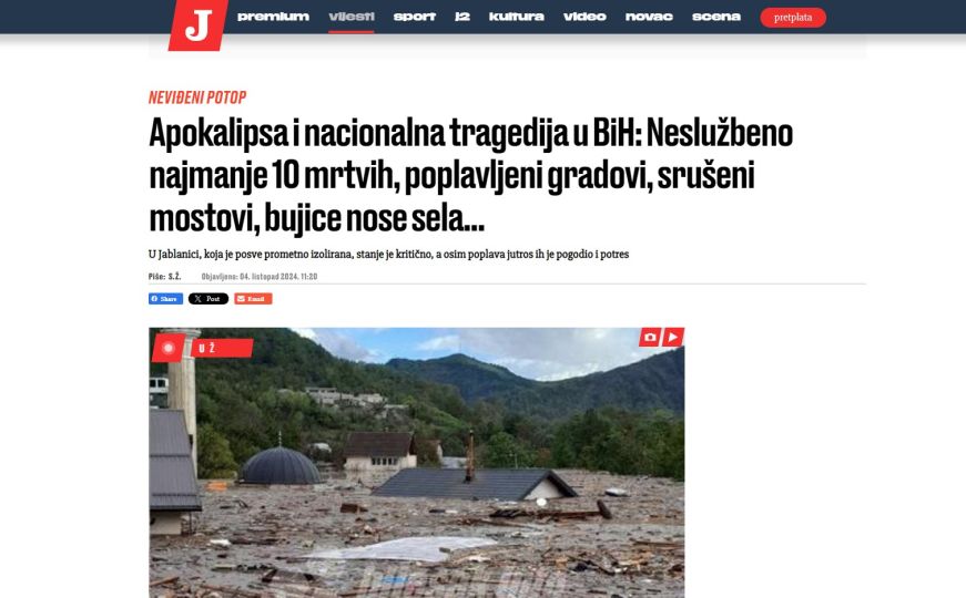 Jutarnji.hr o poplavama u BiH