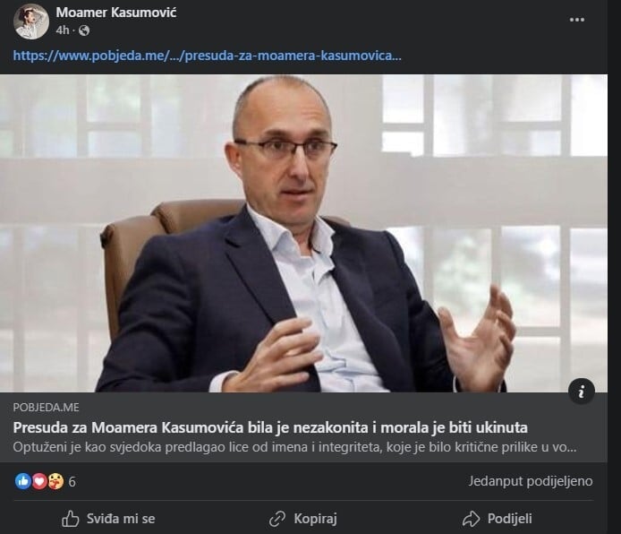 Objava Moamera Kasumovića