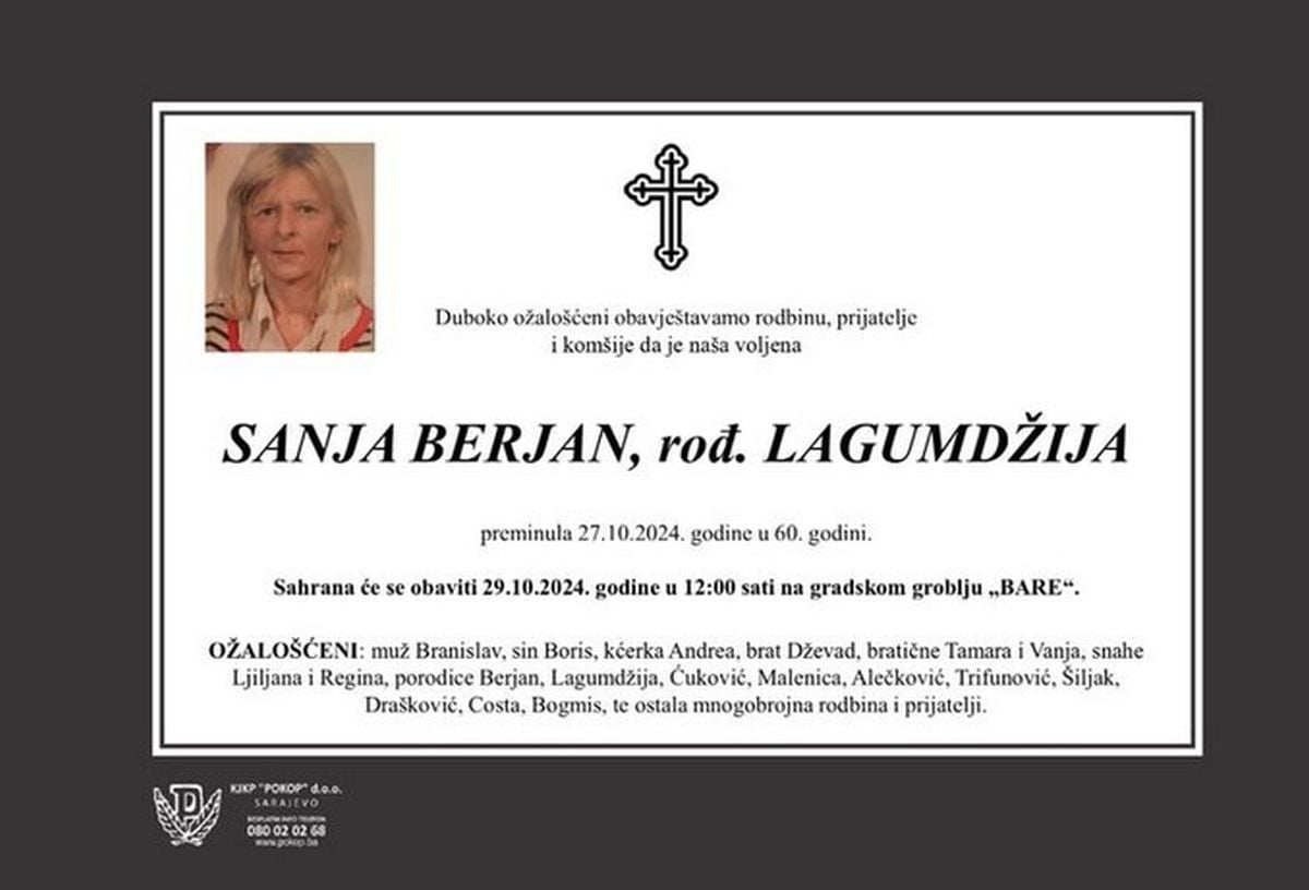 Smrtovnica Sanja Berjan rođ Lagumdžija