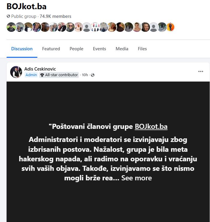 Hakovana Facebook grupa BOJkot.ba