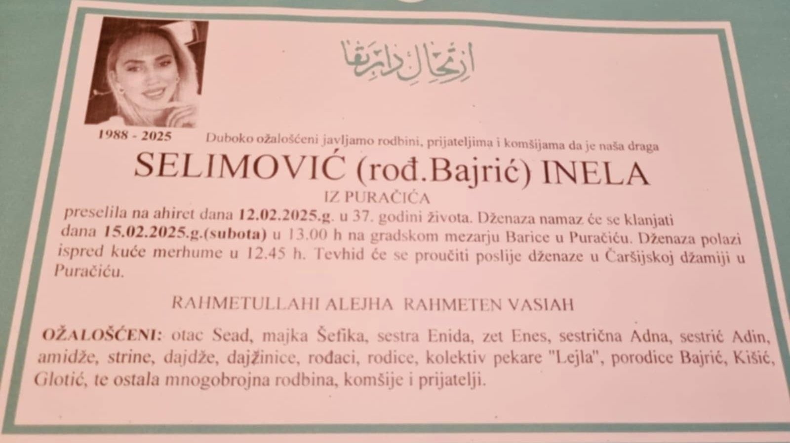 Inela Selimović - smrtovnica