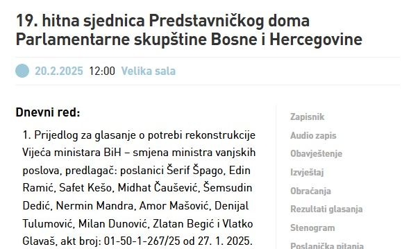 Dnevni red hitne sjednice