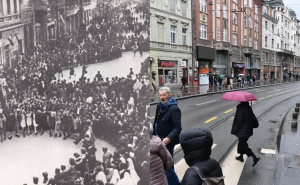 Foto: Historijski arhiv Sarajevo / Radiosarajevo.ba / Narod na ulicama slavi oslobođenje Sarajeva od fašističke okupacije, april 1945. / Titova ulica, april 2025.