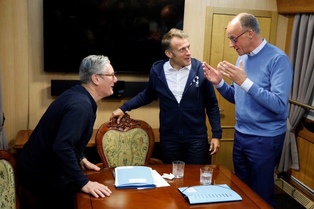 Emmanuel Macron, Keir Starmer i Friedrich Merz