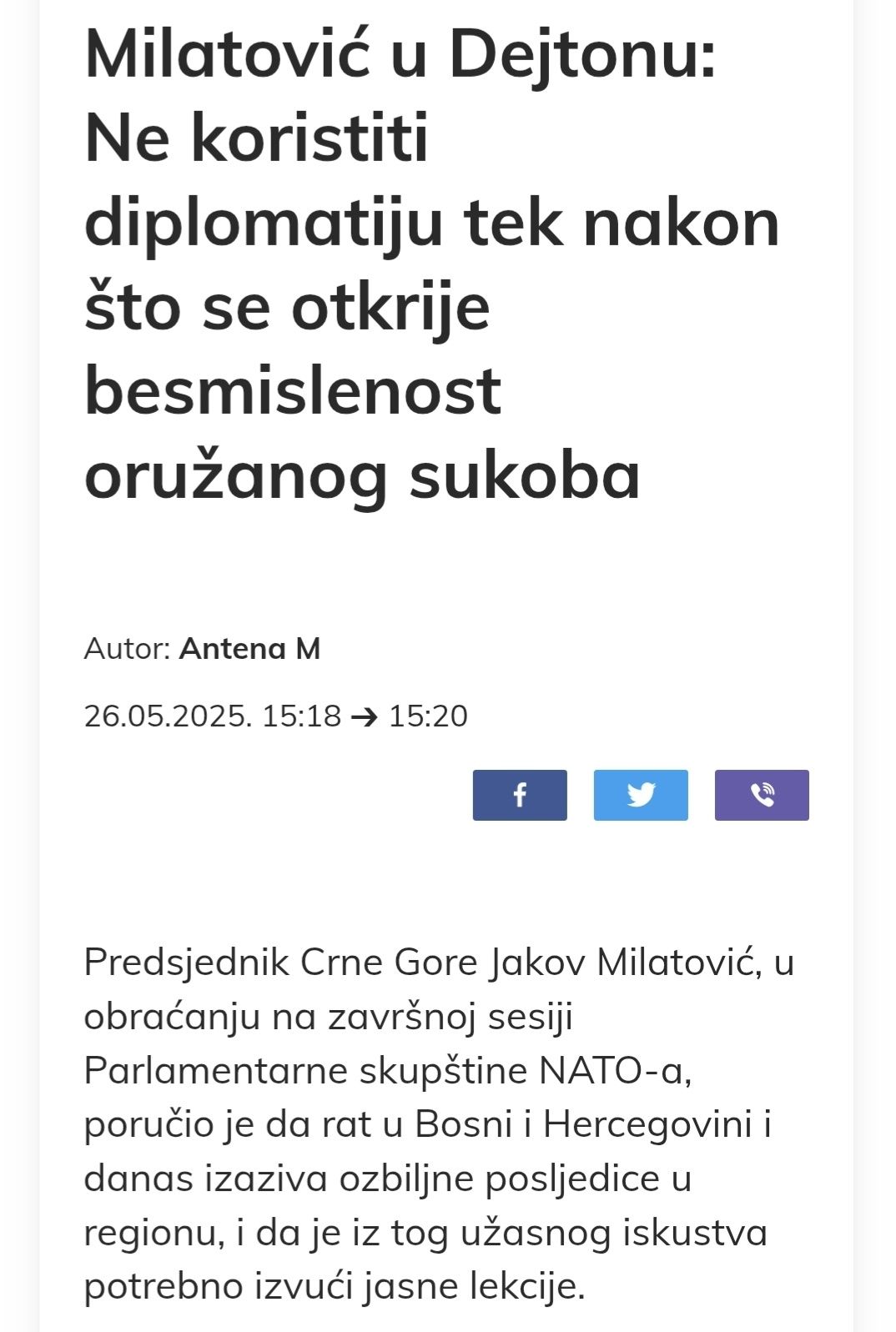 Izjava Jakova Milatovića u Daytonu