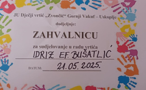 Foto: Ustupljena fotografija za portal Radiosarajevo.ba / Zahvalnica