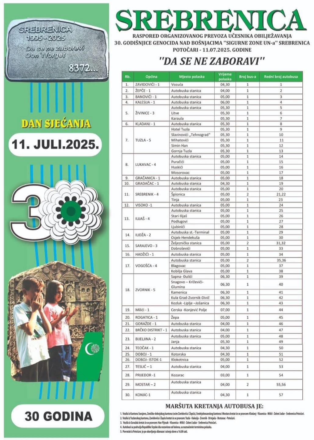 Polasci iz bh. gradova za Srebrenicu