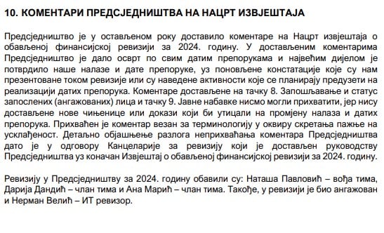 Komentar Predsjedništva