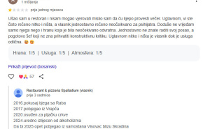 Foto: Screenshot / Restoran odgovorio na loše recenzije