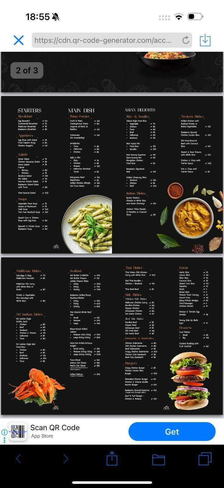 Meni jednog restorana na Maldivima