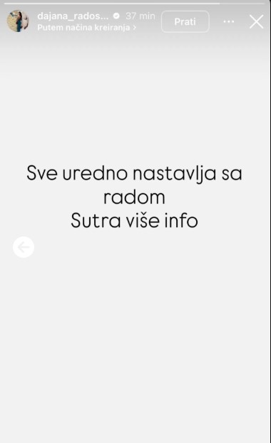 Instagram story objava Dajane
