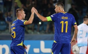 Foto: Nogometni savez BiH / Edin Džeko slavi gol