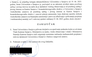 Foto: Ustupljena fotografija / Zaključak Senata Univerziteta u Sarajevu