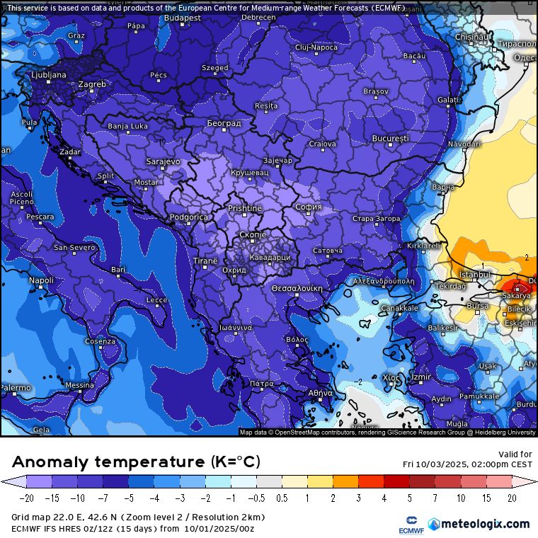 Karta odstupanja temperatura