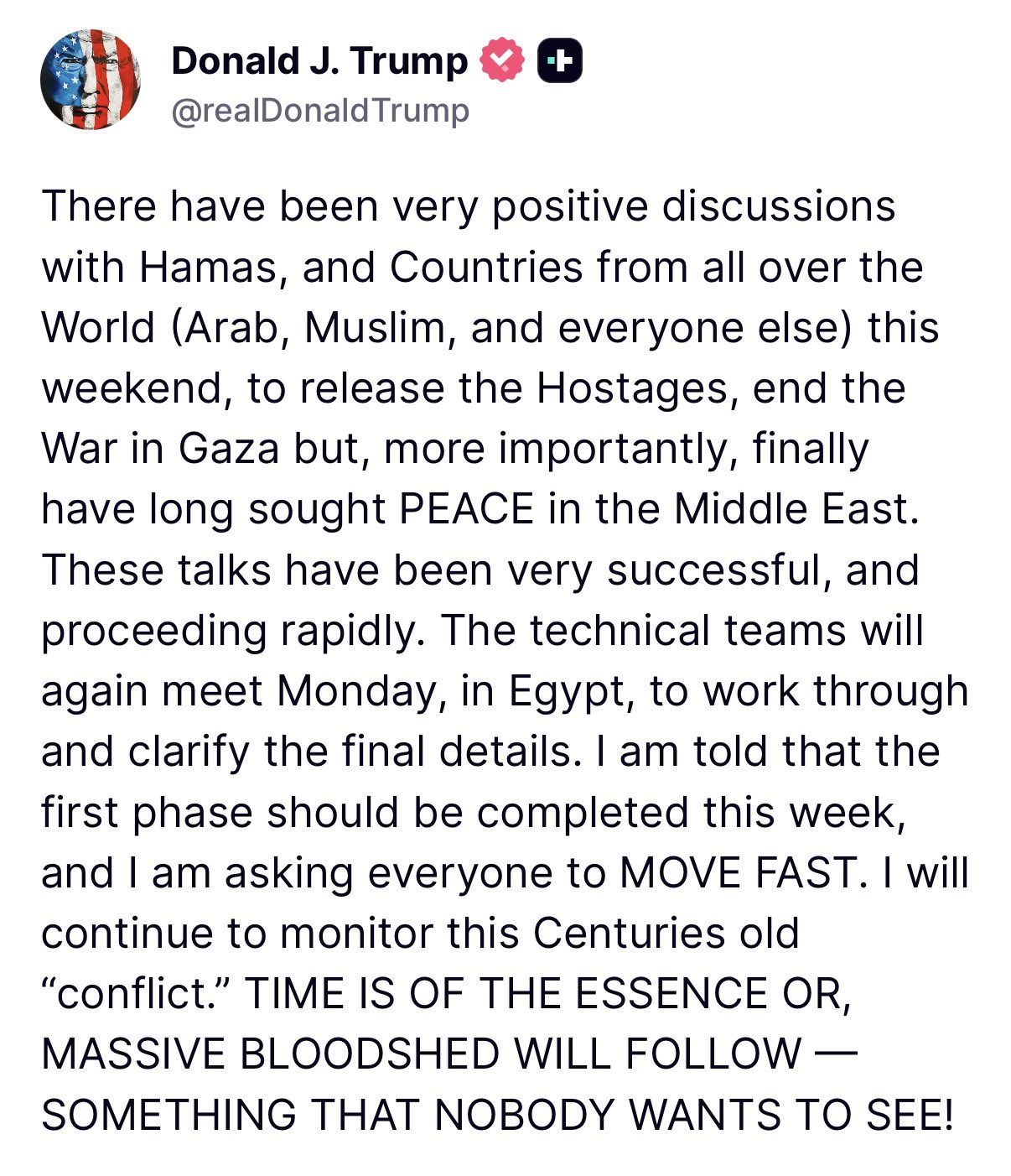 Objava Trumpa na Truth Social