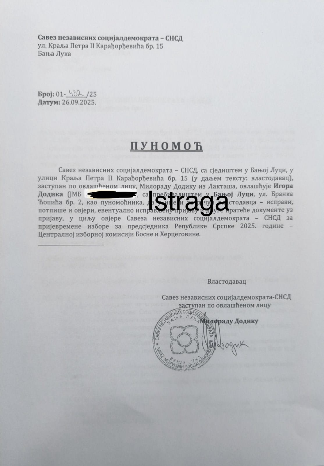 Ovlaštenje Milorada Dodika