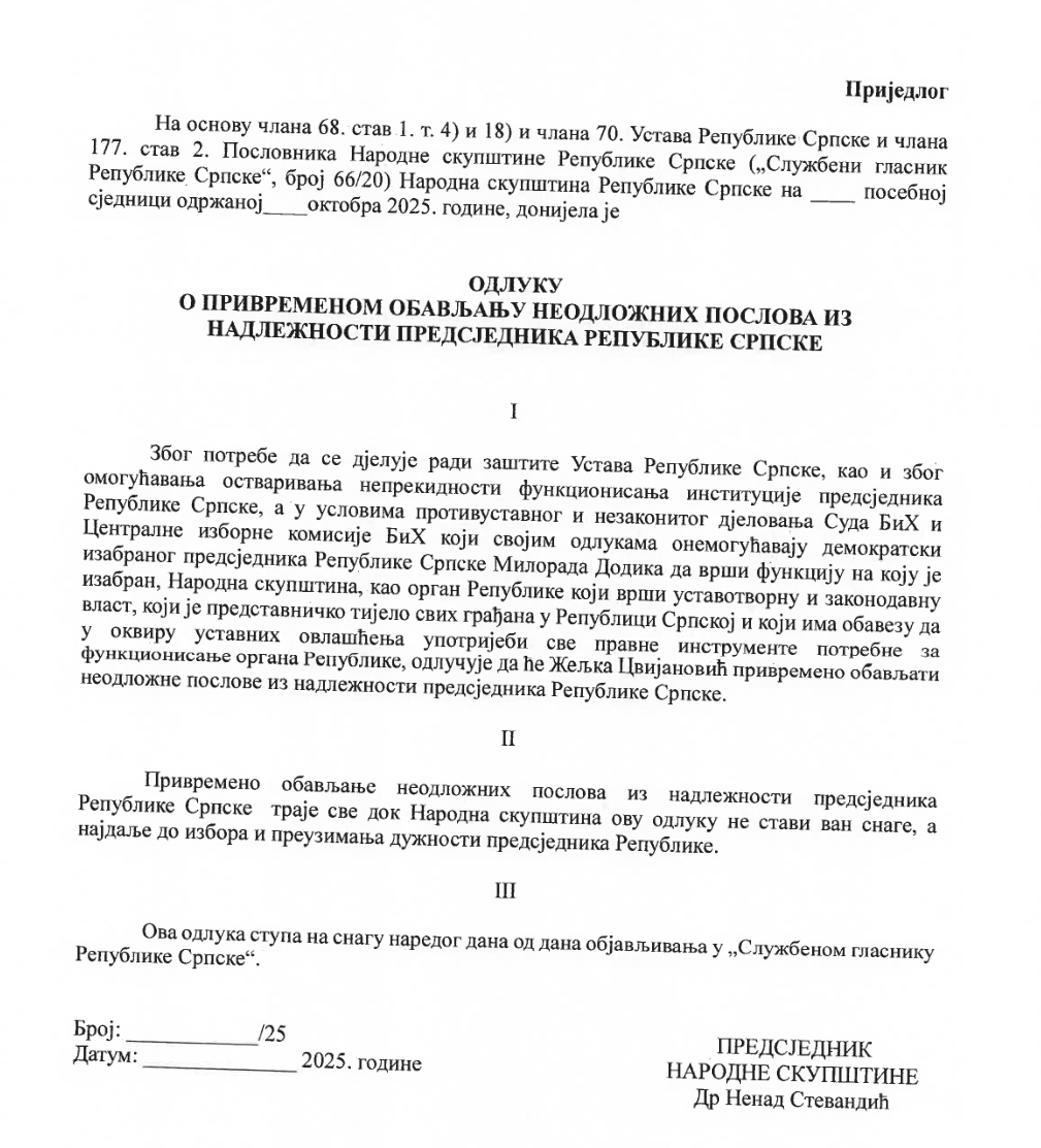 Odluka da Cvijanović uđe u fotelju