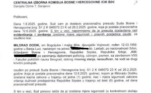 Foto: Printscreen / Dopis Suda BiH CIK-u BiH