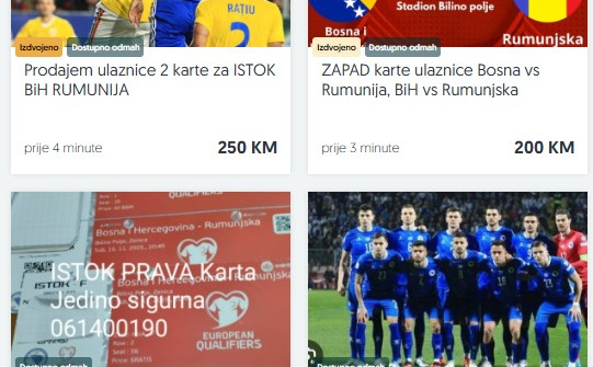Ulaznice za utakmicu BiH - Rumunija