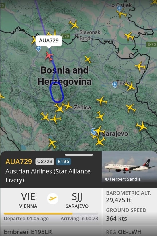 Avion iz Beča kružio iznad Sarajeva