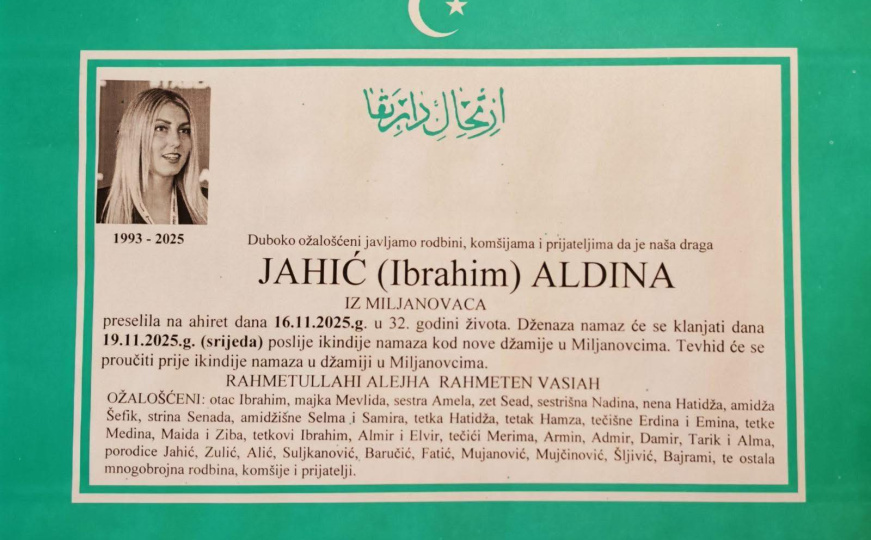 Posljednji oproštaj od Aldine Jahić