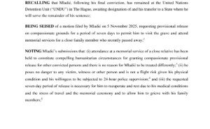 Foto: Printscreen / Odluka MMKS-a o aplikaciji za puštanje zločinca Mladića