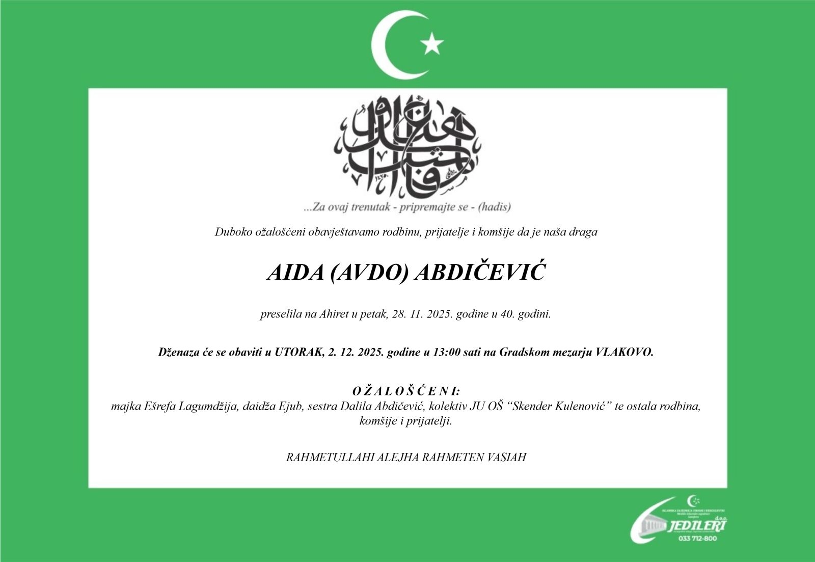 Objavljena smrtovnica