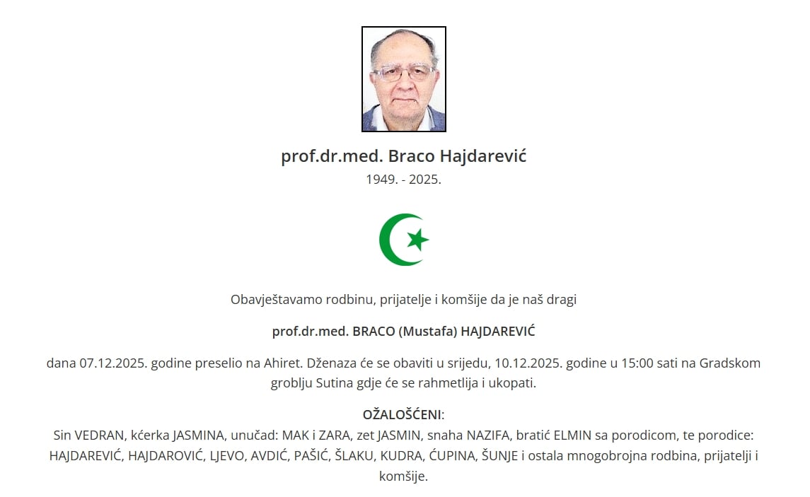 Objavljena obavijest o smrti