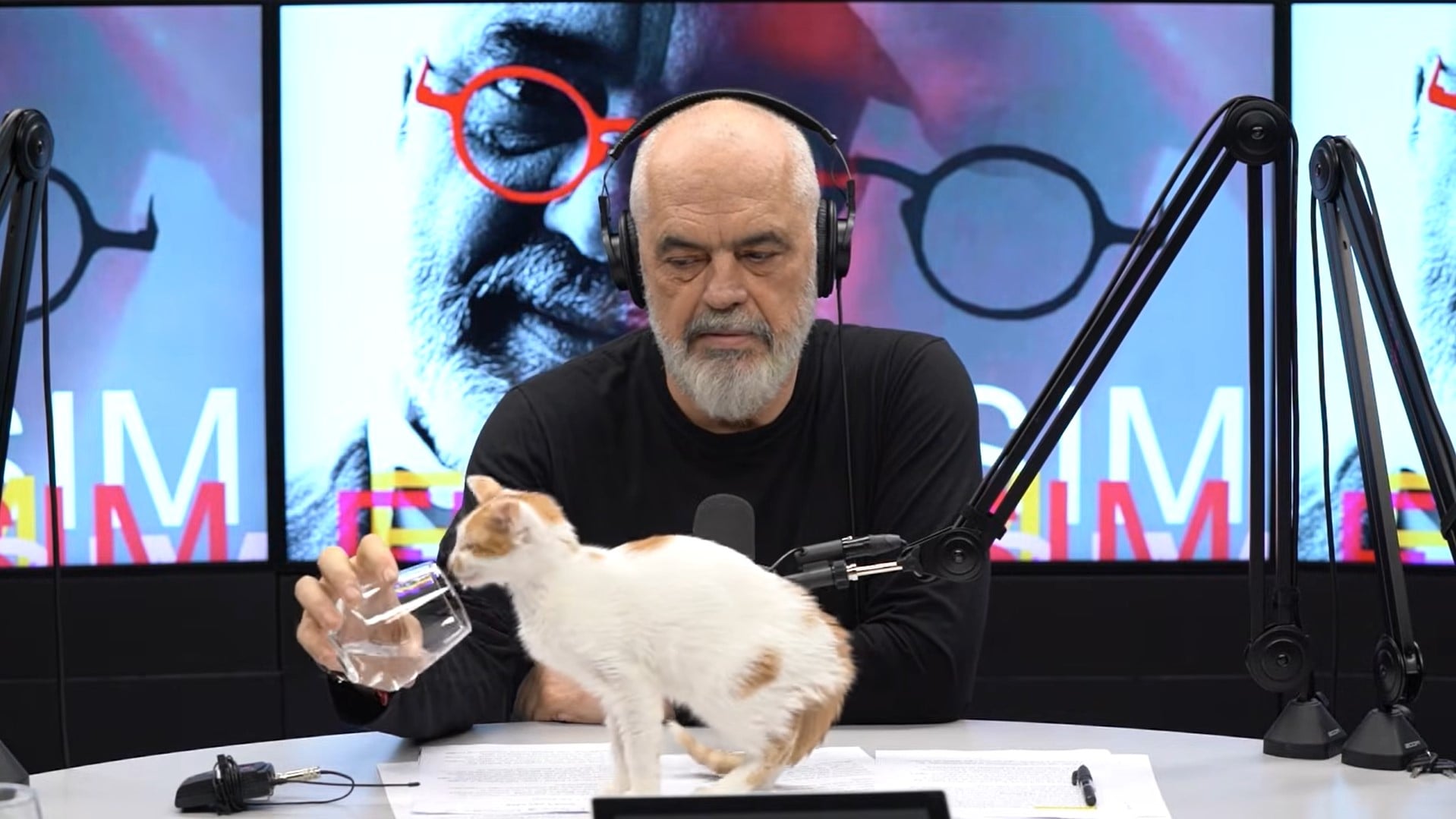 Edi Rama pomaže mački da pije vodu