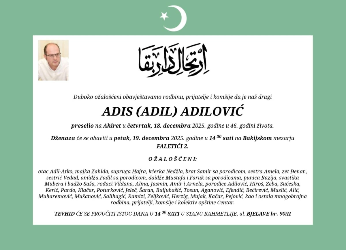 Objavljena smrtovnica