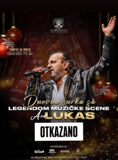 Otkazan još jedan koncert Ace Lukasa