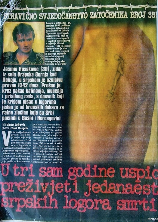 Izvještaj o zatočeništvu Jasmina Husakovića iz Grapske objavljenom u Arena – hrvatski tjednik 14 marta 1996.