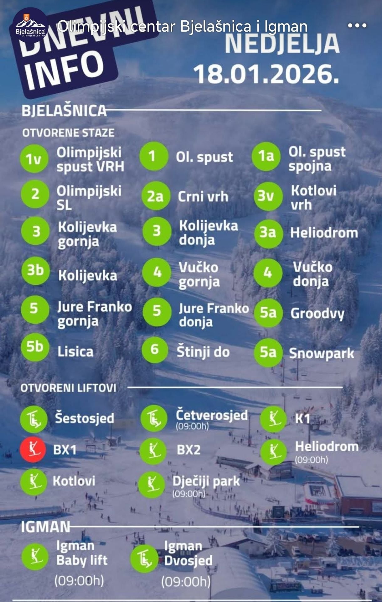 Šta sve radi na Bjelašnici u nedjelju, 18. januar