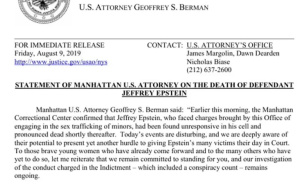 Foto: United States Attorney's office / Dokument o smrti Jeffreya Epsteina
