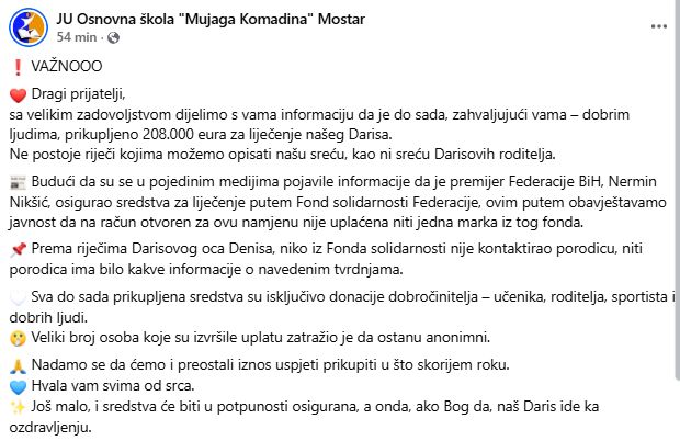 Objava mostarske škole