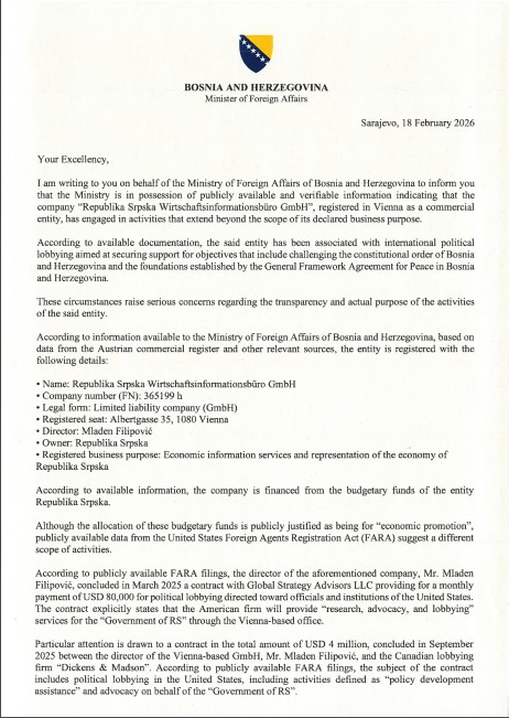 Dopis koji je Elmedin Konaković poslao ministrici Austrije