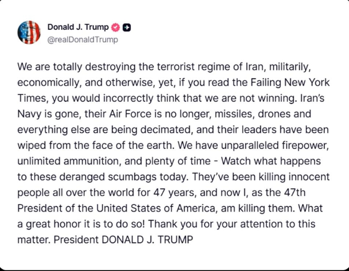 Trumpova poruka na @TruthSocial