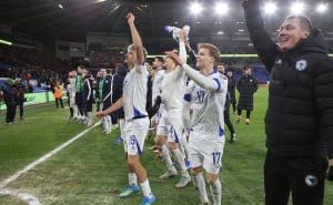 Foto: NFSBiH / Slavlje igrača BiH nakon pobjede nad Velsom