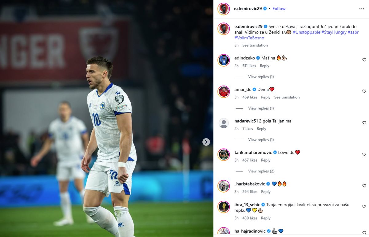 Objava Ermedina Demirovića na Instagramu