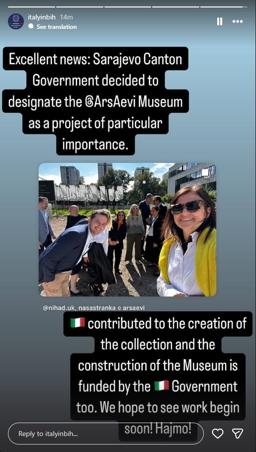 Objava Ambasade Italije na Instagramu zvanične stranice