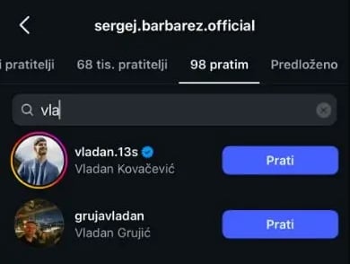 Barbarez i Kovačević prate jedan drugog na Instagramu