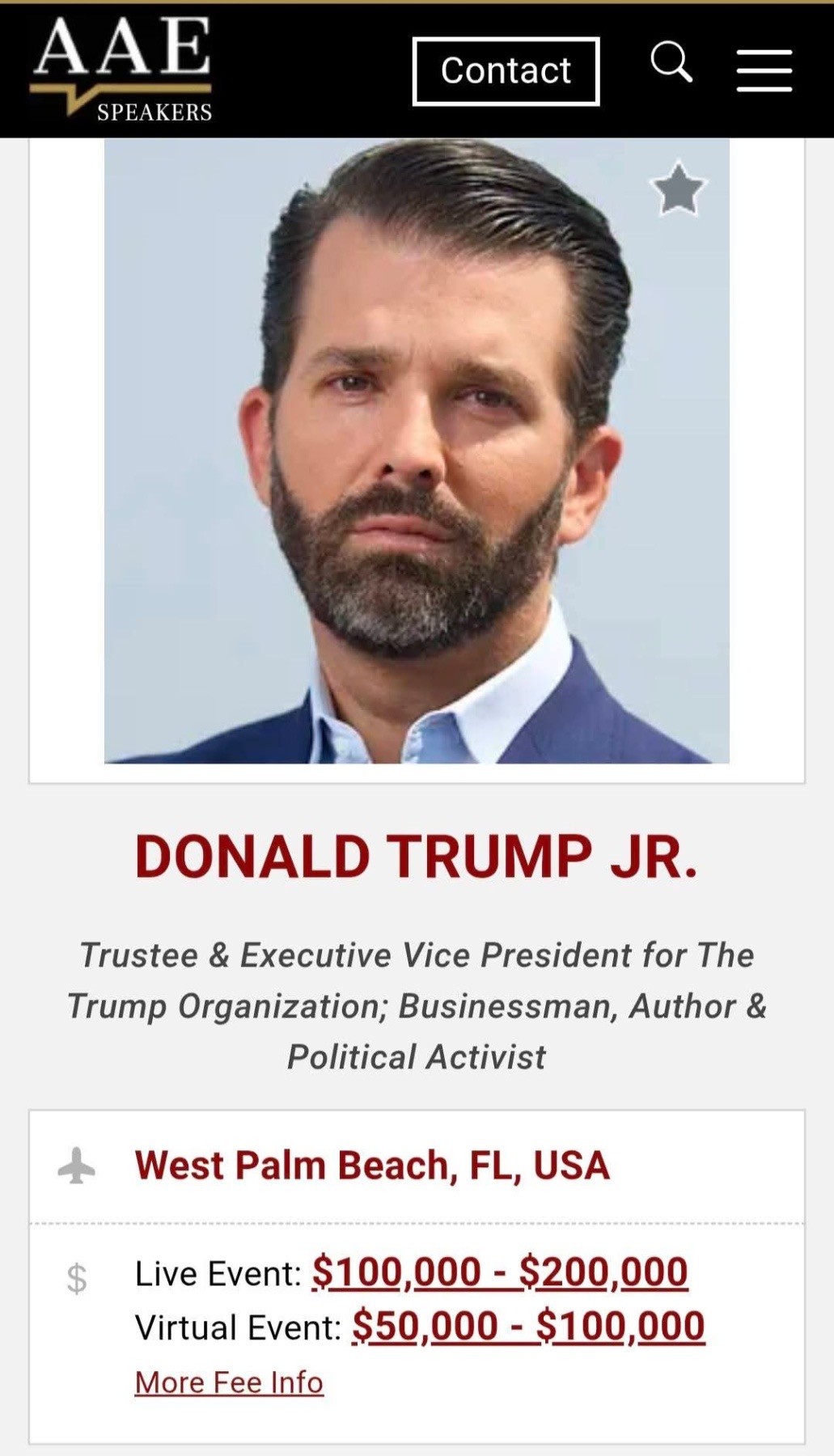 Cjenovnilk usluga za Donalda Trumpa Jr.